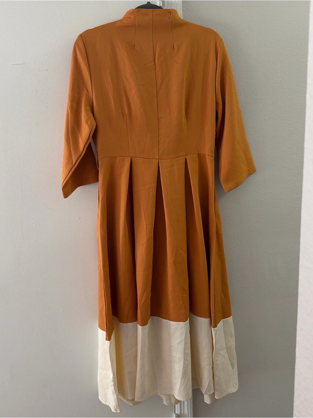 Womens Two-Tone Midi Dress in Rust and Cream